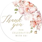 FYSUIMU 100Pcs Floral Wedding Thank You Stickers Pink Flower Gold Foil Seal Stickers Self-Adhesive Label Decals for Craft Envelope Card Bridal Baby Shower Party Favor Decor