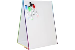 DASKID Tabletop Magnetic Easel & Whiteboard (2 Sides) Includes: 4 Dry Erase Markers. Drawing Art White Board Educational Kids Toy