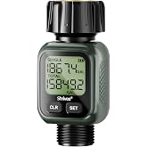 Shrivee Water Flow Meter, &plusmn;5% Accuracy, Brass Inlet, 4 Measure Modes | Gallon/Liter Consumption &amp; Flow Rate for Garden Hose, Lawn Sprinkler, RV Water Tank Filling, Nozzle Sprayer, Green