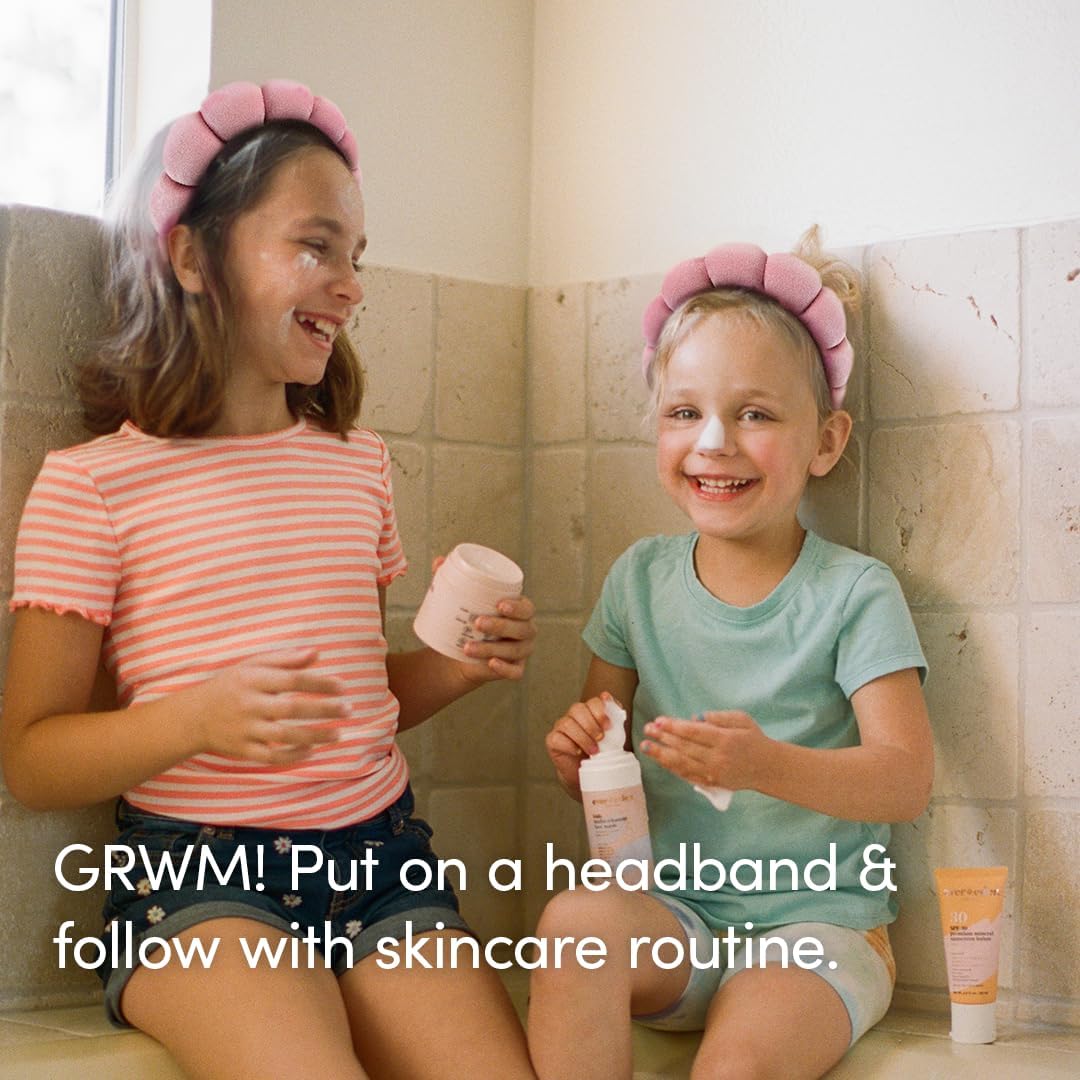 Evereden Kids Skincare Bundle: 1-2-3 Routine with Multi-Vitamin Peach Face Wash, Cream, SPF 30 & Spa Headband – Gentle, Nourishing Skincare & Fun Hair Management for Kids – Perfect for Daily Care