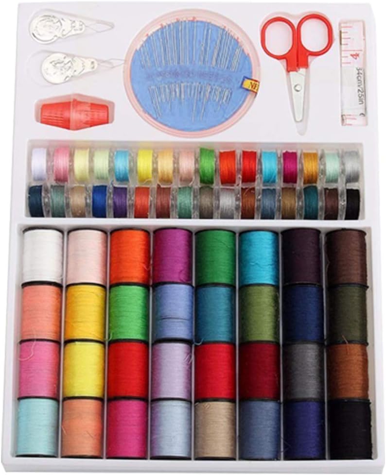 Miotlsy 64Pcs Sewing Machine Bobbin Threads Measuring Tape for Machine Sewing/Hand Sewing/Quilting Stitching Scissors Threader Manual Needle(32 Colors)