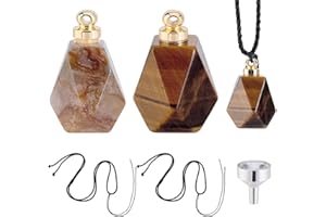 AHANDMAKER 2pcs Crystal Necklace for Ashes Tiger Eye & Indian Agate Crystal Keepsake Urn Wearable Small Perfume Bottle Pendan