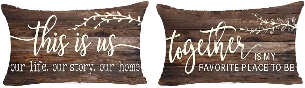 Set Of 2 Words This Is Us Our Life Our Story Our Home Together Is My Favorite Place To Be Pattern Retro Pillows Cotton Linen Decorative Home Office Throw Pillow Case Couch Cushion Cover 12X20 inches