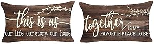 Set Of 2 Words This Is Us Our Life Our Story Our Home Together Is My Favorite Place To Be Pattern Retro Pillows Cotton Linen Decorative Home Office Throw Pillow Case Couch Cushion Cover 12X20 inches