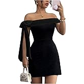 SOLY HUX Women's Elegant Off The Shoulder Mini Dresses Bow Tie Bodycon Party Cocktail Dress