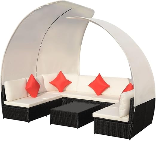 Amazon De Vidaxl Gartenmobel 9 Tlg Mit Sonnendachern Sitzgruppe Lounge Rattanmobel Sitzgarnitur Sofa Gartensofa Sofagarnitur Poly Rattan Schwarz