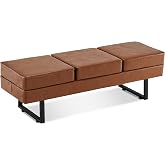BarberPub 59.5" Waiting Room Chairs, Heavy Duty Reception Bench 7008 | Cognac Faux Leather 3-Seat Bench, 650-Lb Capacity, Sturdy Iron Frame, High-Density Foam, Easy Assembly, for Salon &amp; Lobby
