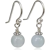 Sterling Silver Aquamarine Beaded Drop Earrings, Handmade Gemstone Dangle Jewelry, March Birthstone