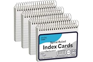 Emraw Spiral Index Cards 3x5 Ruled (4 Pack) - Spiral Bound Index Cards, 50 Page Index Card Book, Bound Flash Cards for Studying, Lined Note Cards for Office, School Supply, College