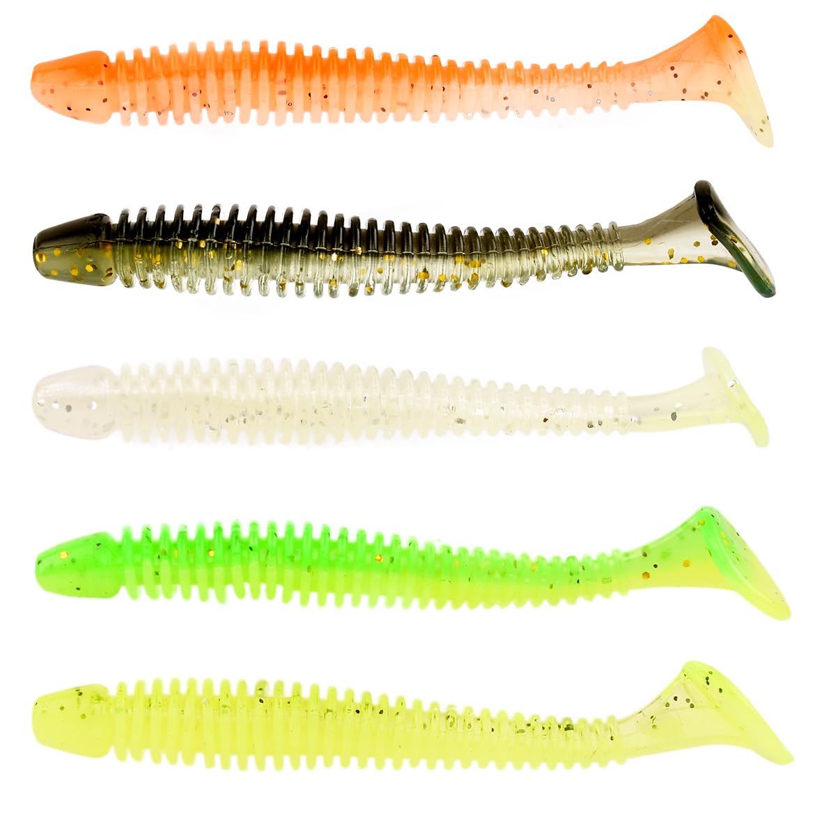 Paddle Tail Swimbaits Paddle Tail Soft Plastic Bass Lure Baits, 100PCS Plastic Bait for Saltwater/Freshwater Fishing