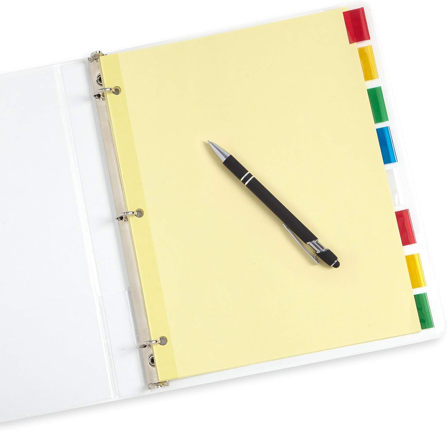 Blue Summit Supplies 8-Tab Binder Dividers, Manila Paper with Insertable Colored Plastic Tabs, Reinforced 3 Ring Dividers with Perforated Paper Tab Inserts, 6 Sets : Office Products
