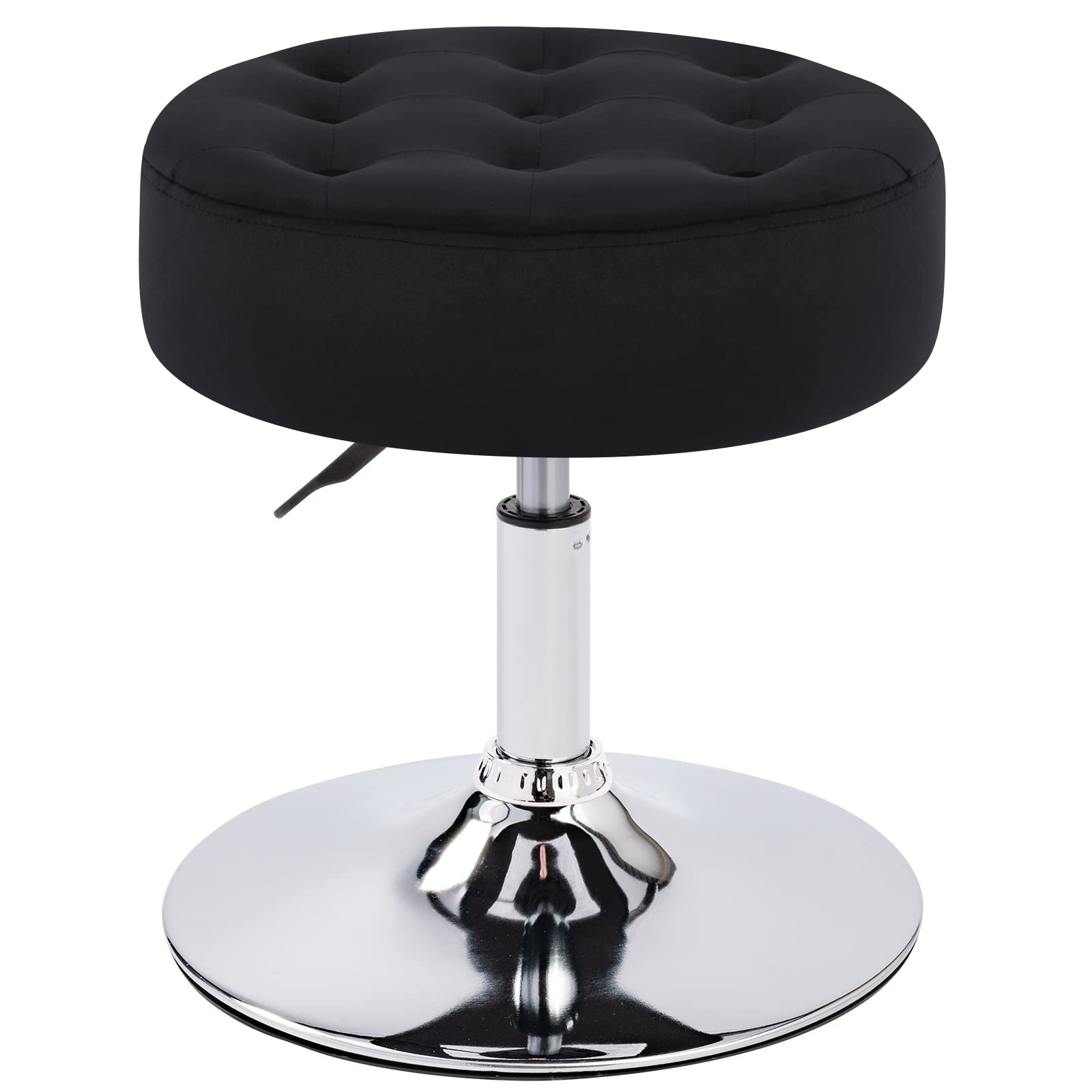 Furniliving Mid-Century Velvet Tufted Makeup Ottoman Stool, Modern Big Size Swivel Round Adjustable Vanity Stool Chair for Living Room Bedroom, Black Image Furniliving Mid-Century Velvet Tufted Makeup Ottoman Stool, Modern Big Size Swivel Round Adjustable Vanity Stool Chair for Living Room Bedroom, Black Image