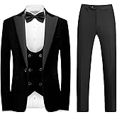 KUDMOL Mens Velvet Suit 3 Piece Slim Fit Tuxedo Peak Lapel Formal Blazer One Button Jacket Vest Pants for Prom Wedding