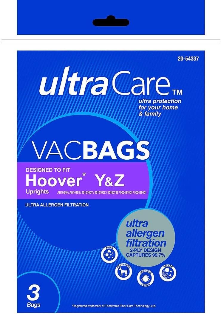 UltraCare Vacuum Bags Hoover Y & Z Uprights Ultra Allergen Filtration Bags 54337 -3pk