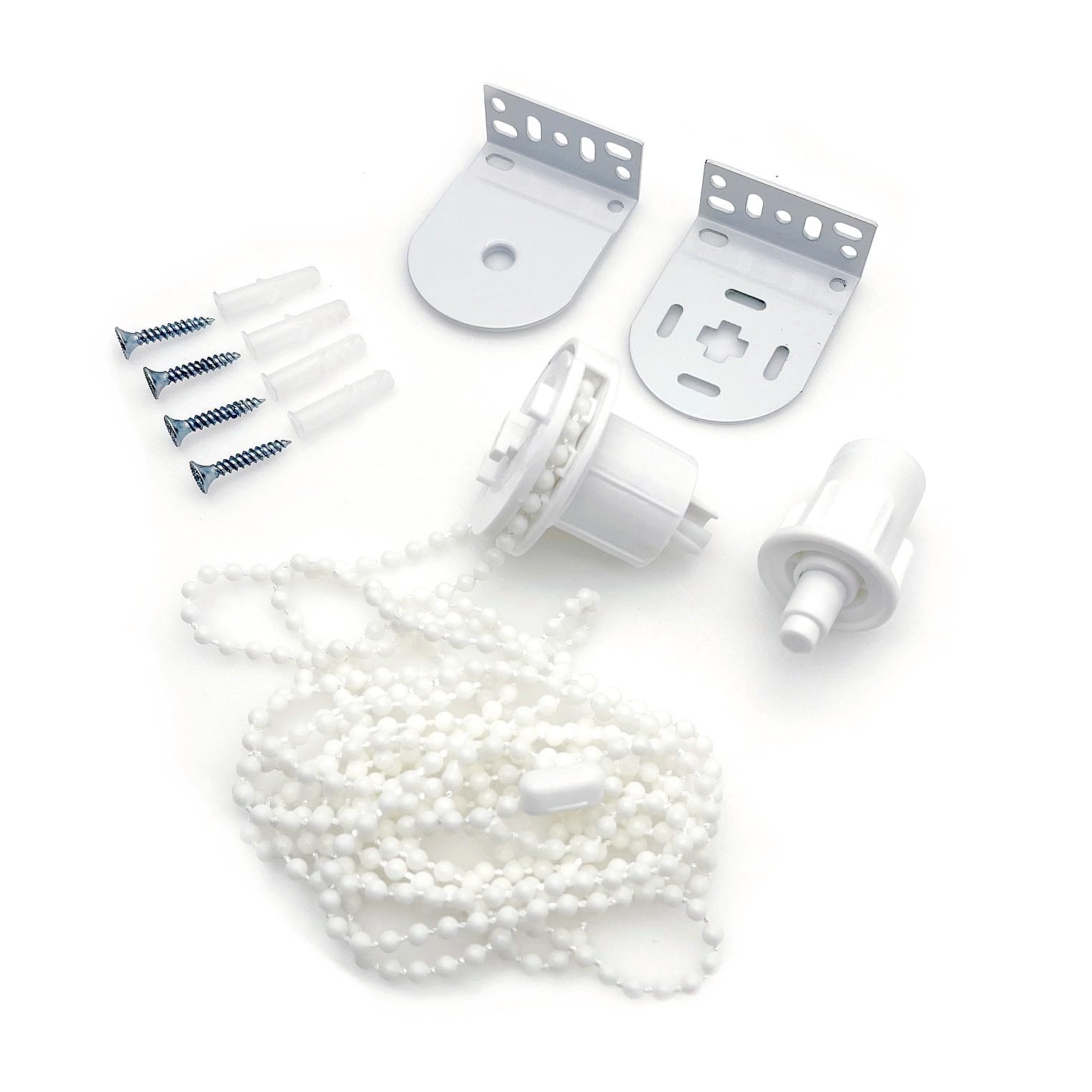 JZK White 32mm Metal Roller Blind Mounting Brackets with Bead Chain - Mechanism Spares Replacement Kit, Top Fixing, Side Fittings