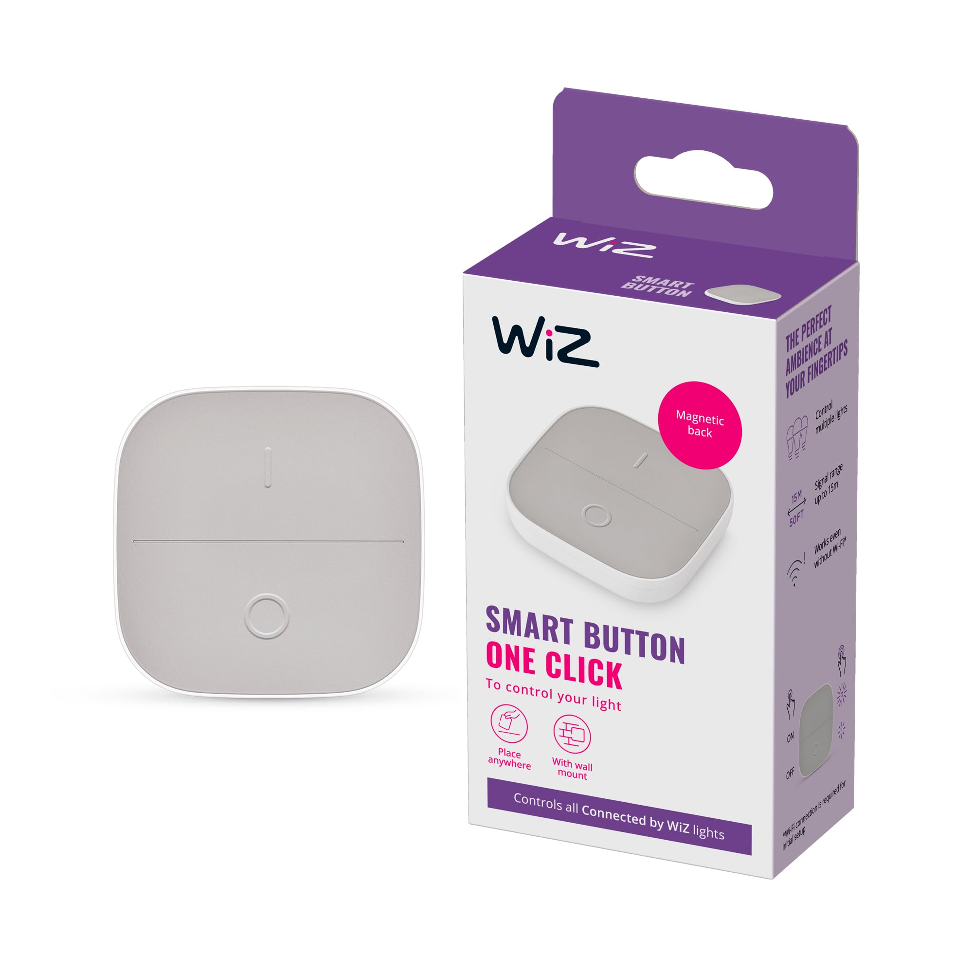 WiZ Smart Button Portable Accessory WiFi Connected. App Control for Home Indoor Lighting Automation, Livingroom, Bedroom, 929003501301, One Colour