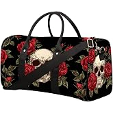 Skull Rose Travel Duffel Bag Sports Tote Gym Bag Weekender Workout Bags | Sugar Skull Rose Travel Duffel Bag Foldable Weekender Workout Bags Carry on Luggage Handle Overnight Shoulder Bags