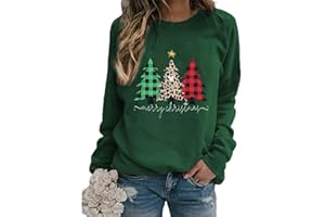 Yimoya Leopard Merry Christmas Tree Sweatshirt Womens Plaid Holiday Merry Blouse Xmas Tops