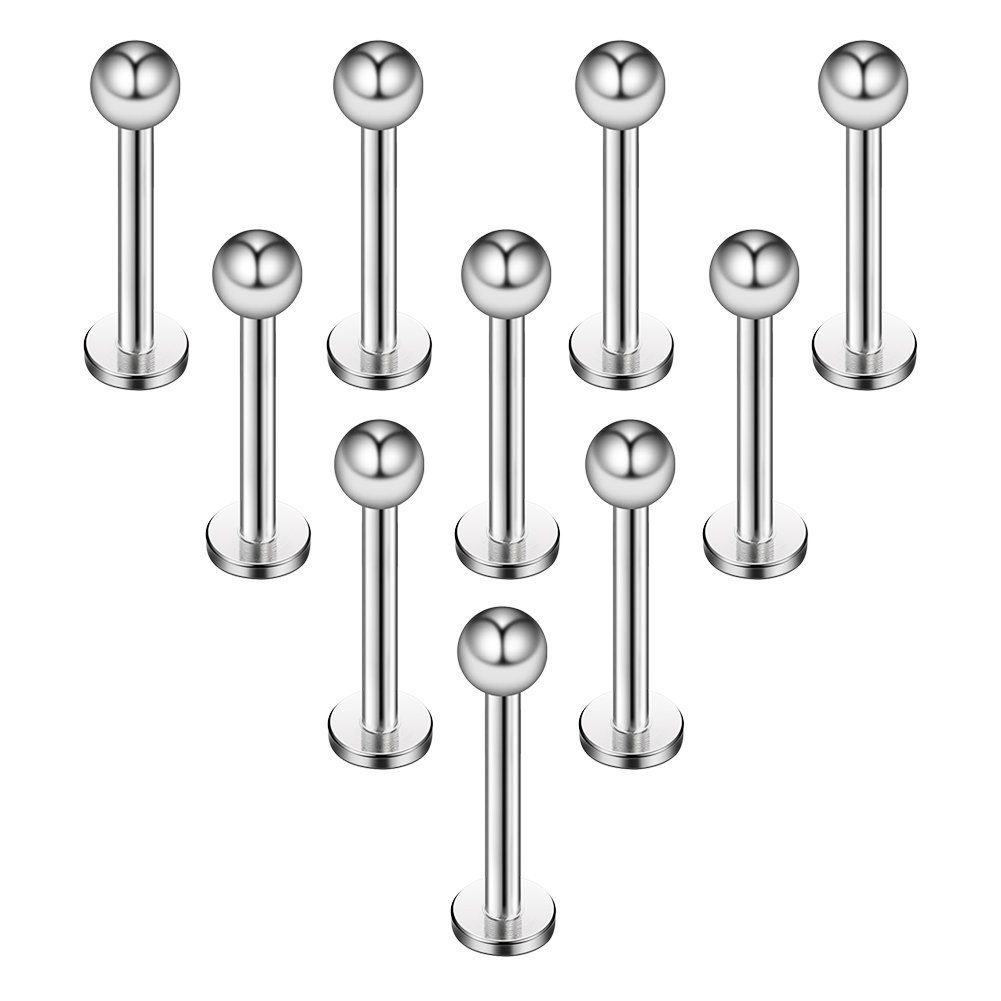 Briana Williams 10pcs Stainless Steel Lip Labret Stud Tragus Helix Cartilage Stud Bar Piercing Jewelry