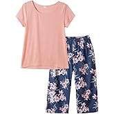 YIJIU Women's Short Sleeve Tops and Capri Pants Cute Cartoon Print Pajama Sets