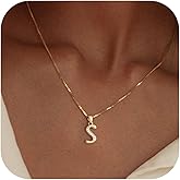 Fglqfam Initial Necklace for Women, 14K Gold Plated Box Chain Letter Pendant, Trendy Name Necklace, Dainty Personalized Jewelry Valentines Day Gift for Her