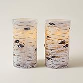 H-BLOSSOM Flickering Flameless Candles Birch Bark Effect Battery Operated Real Wax Pillar Candles LED Candles with Cycling 5H Timer Pack of 2 (3" x 6")