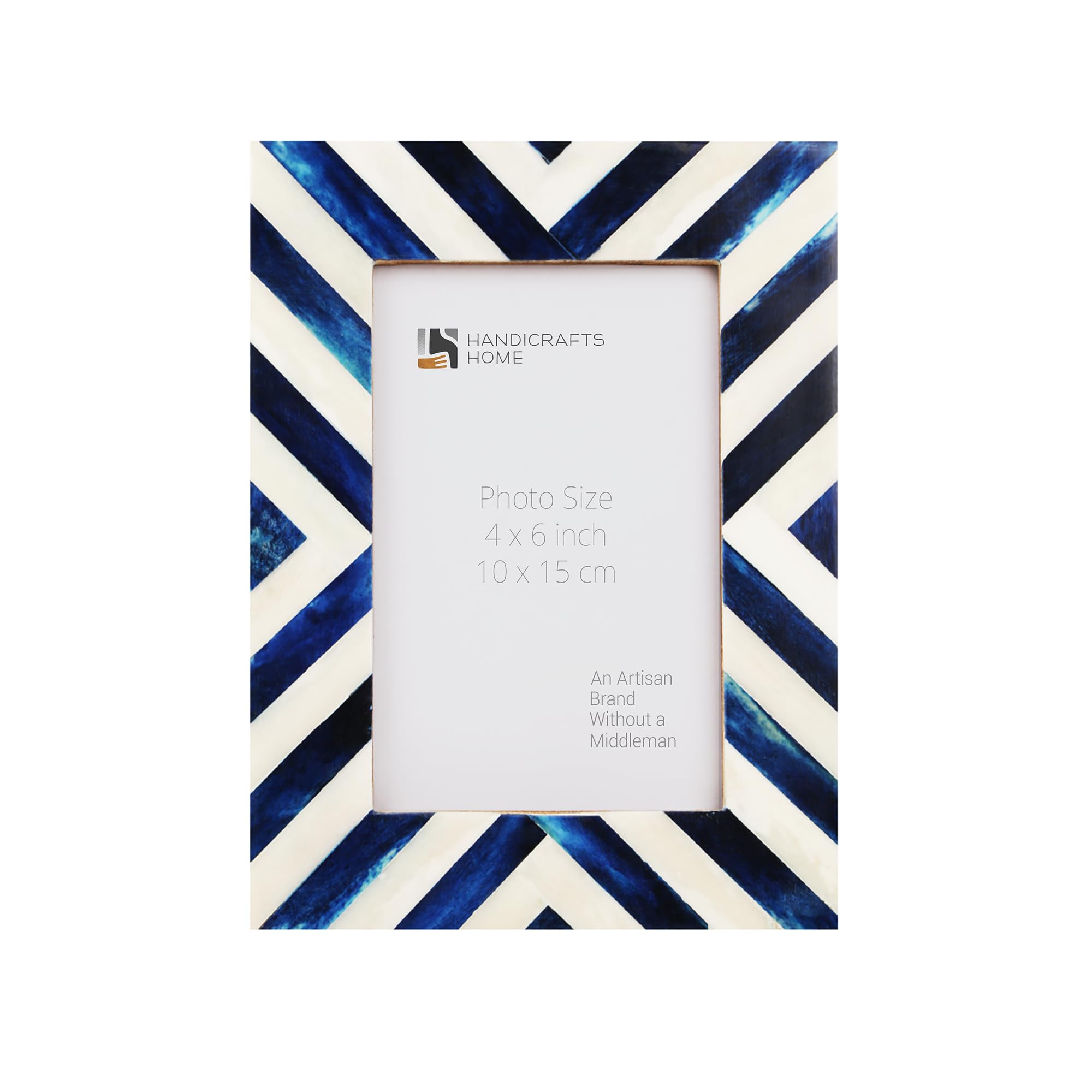 Handicrafts Home 4x6 Blue Picture Frame, Handmade Chevron Bone Inlay Photo Frame for Coastal Home Decor, Wall/Table, Winter & Christmas Decor, Boho Shelf Styling, Rustic Farmhouse Decor & Bedroom
