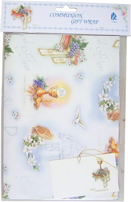 Amazon.com: JHS - Juego de 3 hojas de papel de regalo para comunión plegadas, diseño de palomas, manos rasas y la Santa Biblia, 15.4 x 10.6 in: Arte, Manualidades y Costura