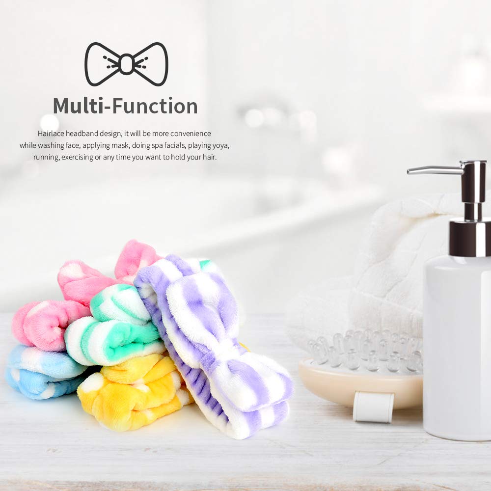 Bow HeadBands, Teenitor Women Headbands for Makeup Cosmetic Facial Shower Spa Elastic Hair Band Hairlace Headband for Baby girls Yellow Blue Green Purple Pink, 5pcs : Beauty
