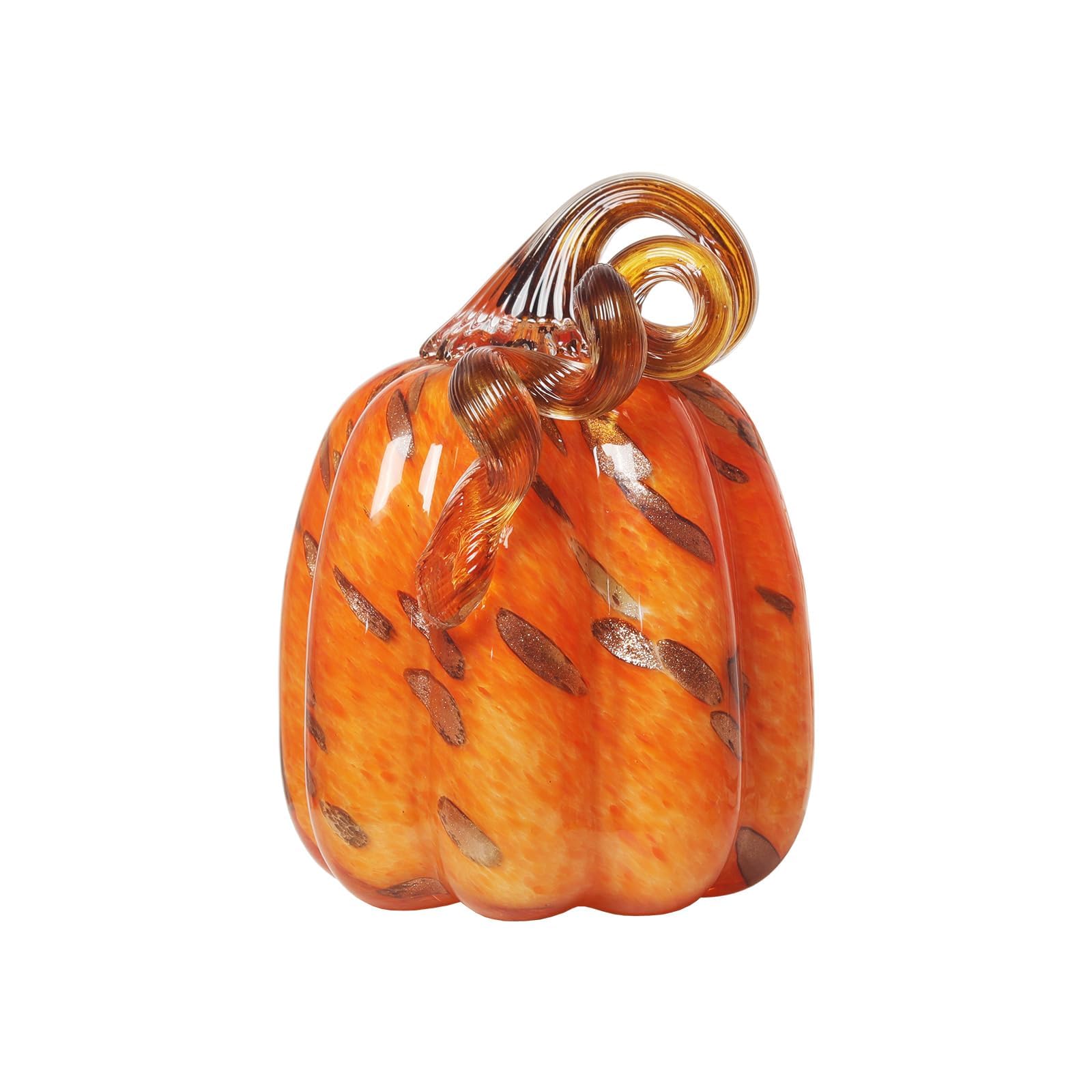 LONGWIN Hand Blown Glass Orange Pumpkin Figurines 4.2 x 5.7 Inch Crystal Fake Pumpkin Collectible Figurine Home Decorations for Tabletop Hallowee