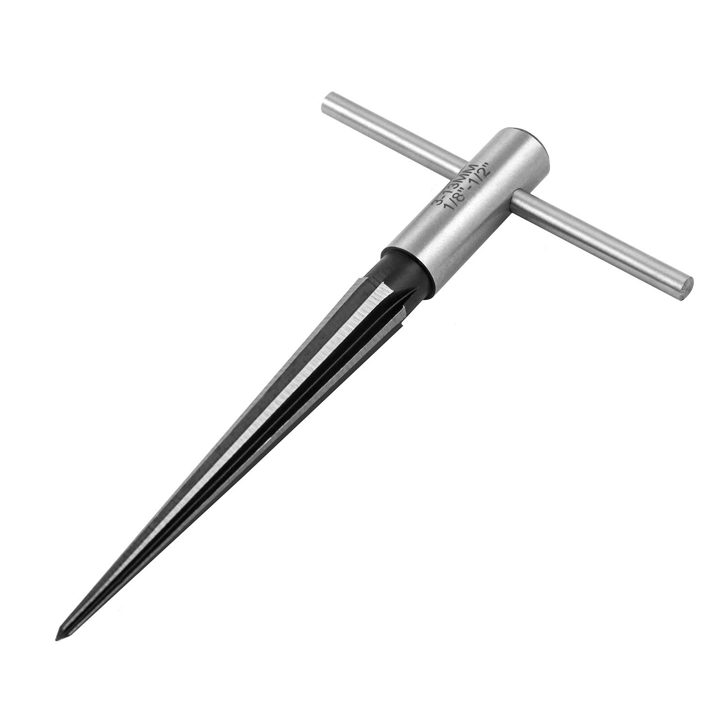 QWORK® Tapered Reamer (1/8" / 3mm - 1/2" / 13mm) Straight Flute Handle T Handle Tapered Reamer Tool for Wood Plastic, Carbon Steel