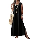 Verdusa Women's Casual Summer V Neck Maxi Tank Dress Sleeveless Split Tunic Long Dresses