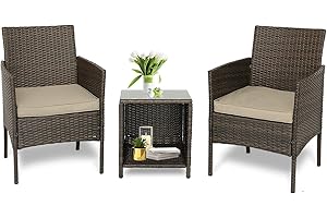 Furnimy 3 Pieces Outdoor Furniture Wicker Patio Set Bistro Set Outdoor Conversation Set PE Rattan Patio Dining Set for Porch Balcony Yard (Mix Brown-Gray)