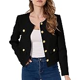 Women's Tweed Jacket Cropped Blazers Spring Summer Round Neck Business Work Office Plaid Jacket