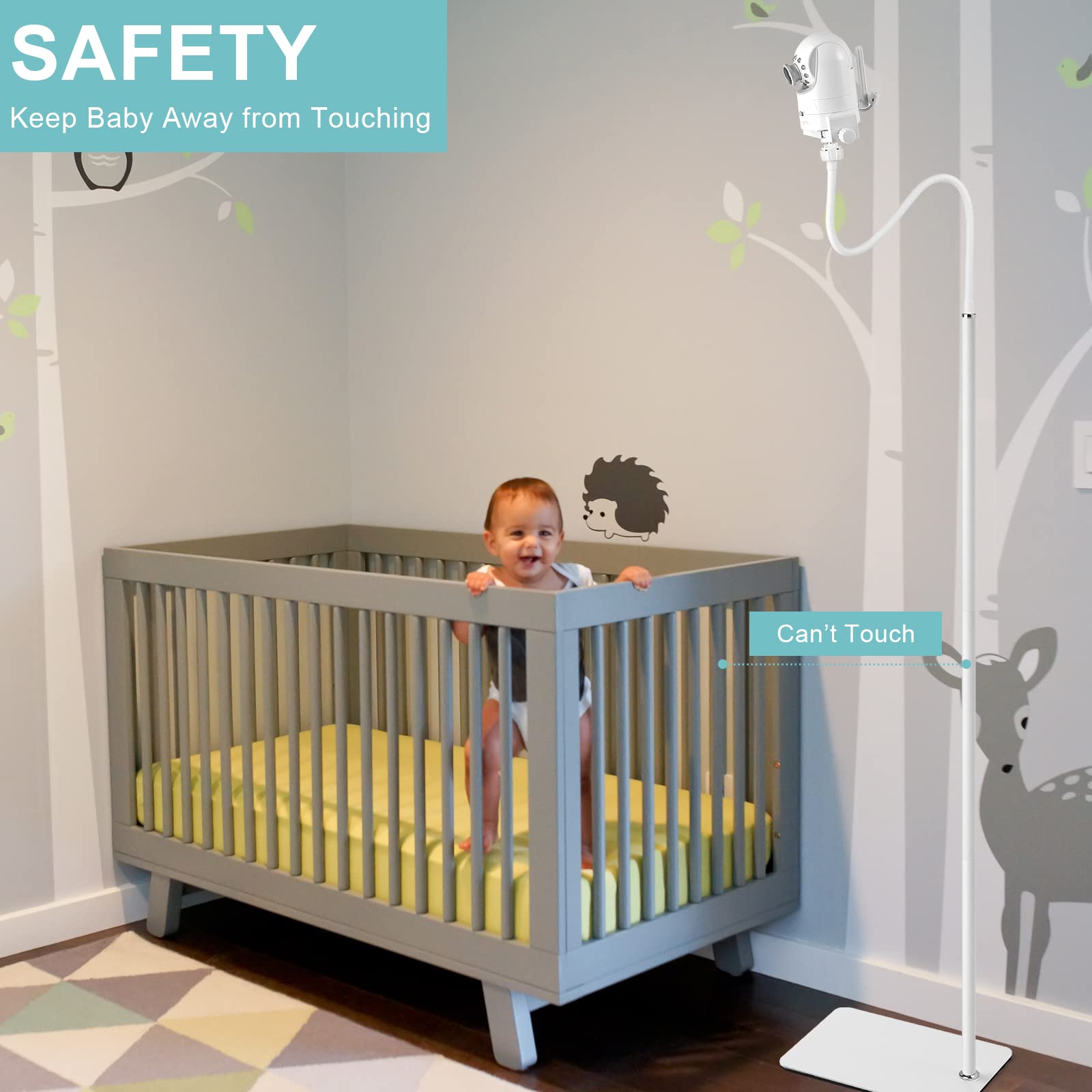 iTODOS Baby Monitor Floor Stand Holder Mount compatible with Infant Optics DXR-8 Pro,Nanit Pro & Flex Stand,VTech VM819/VM901,HelloBaby,Momcozy,eufy,Motorola,Owlet, Keep Baby Away from Touching