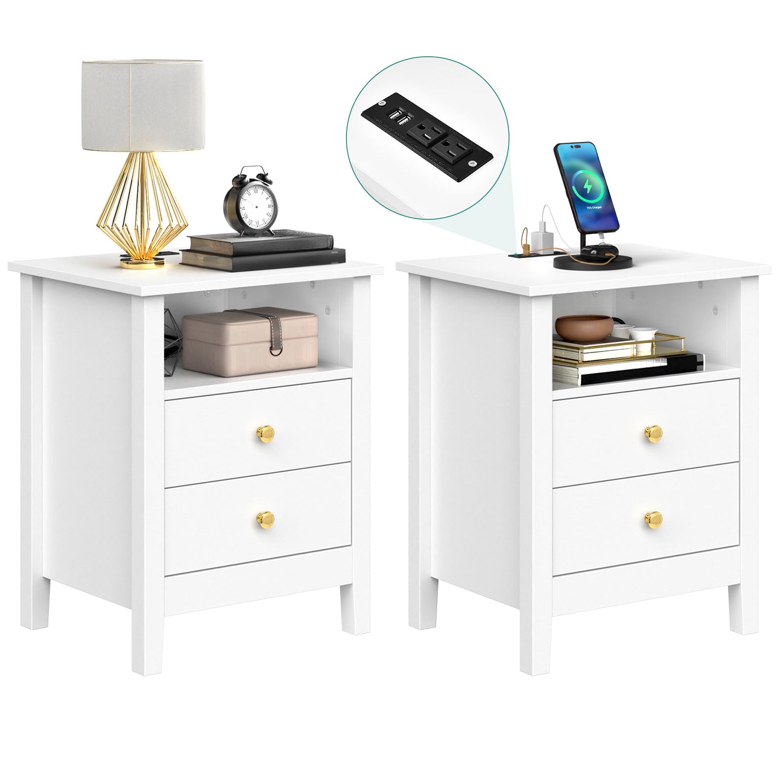 Photo 1 of *****It is very used and it is not known if it is good.*****YITAHOME Nightstand with Charging Station, Night Stands with 2 Drawers for Bedroom, Modern Bedside Table End Side Table with USB Ports and Outlets, Set of 2, White