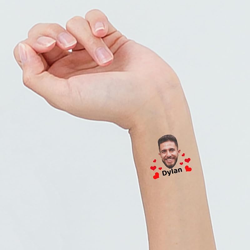 Beanprint Custom Face Name Temporary Tattoos - Heart Design 7842 (24 Pack)