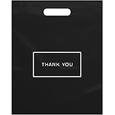 Purple Q Crafts Die Cut Plastic Shopping Bags with Thank You Logo 12" x 15" Boutique Bags with Handles 100 Pack for Merchandise, Gifts, Trade Shows and More