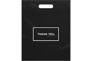 Purple Q Crafts Die Cut Plastic Shopping Bags with Thank You Logo 12" x 15" Boutique Bags with Handles 100 Pack for Merchandise, Gifts, Trade Shows and More
