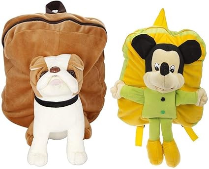 Jassi Toy Combo Offer Kids School Bag Pug Dog & Micky Soft Toy Bag Childrens Gifts Boy Girl/Baby/Decor School Bag for Kids (Pack of 2)