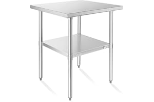 KUTLER Stainless Steel Table 30 x 30 Inches, NSF Heavy Duty Commercial Kitchen Prep and Work Table with Undershelf for Restaurant, Hotel, Home