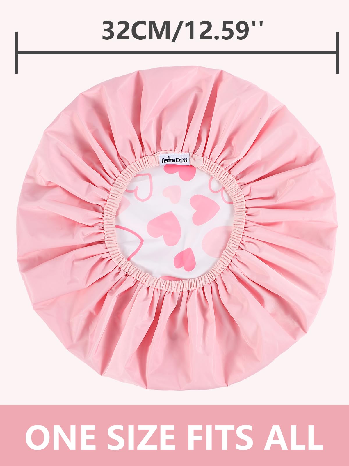Years Calm Shower Caps For Women Reusable Waterproof，Pattern And Solid Color Dual-Layer Design For Dual-Layer Usable，Protects Hair In Shower, Spa, Cooking, Clean & Travel (Pink, One Size)