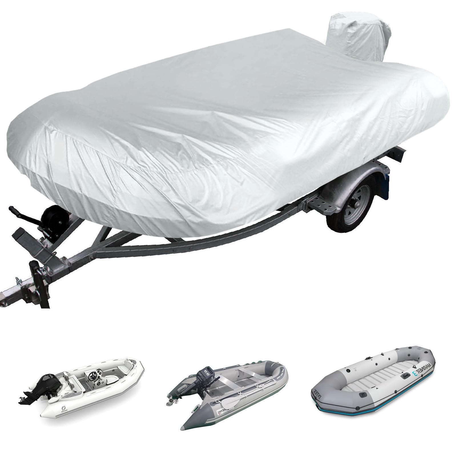 Photo 1 of YimSting 1200D Inflatable Boat Cover with Motor Cover, 100% Waterproof Cover for Inflatable Dinghy 10-11 Feet,Anti UV Canvas with Hurricane Proof System for Storage, Mooring,Trailer,Sliver