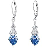 925 Sterling Silver Women Dangle Earrings, Birthstone/Birth Flower/Filigree/Turquoise Drop Leverback Trendy Teardrop Earring, Birthday Christmas Gifts for Her