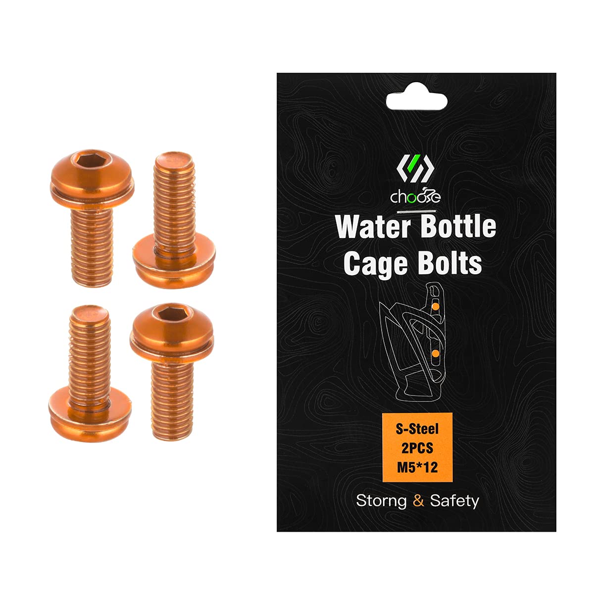 Chooee Water Bottle Cage Bolts M5 x 12mm,4pcs Water Bottle Holder Screws for MTB,Mountain Bike,Road Bicycle Orange