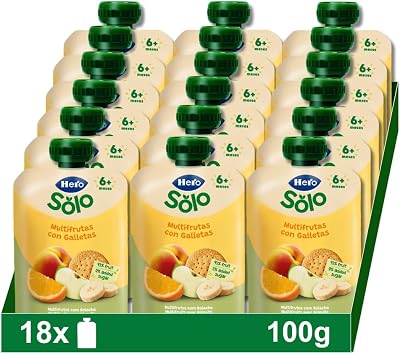 Hero Solo Bolsitas Multifrutas con Galletas Bebé Desde 6 Meses, 18 x 100 g