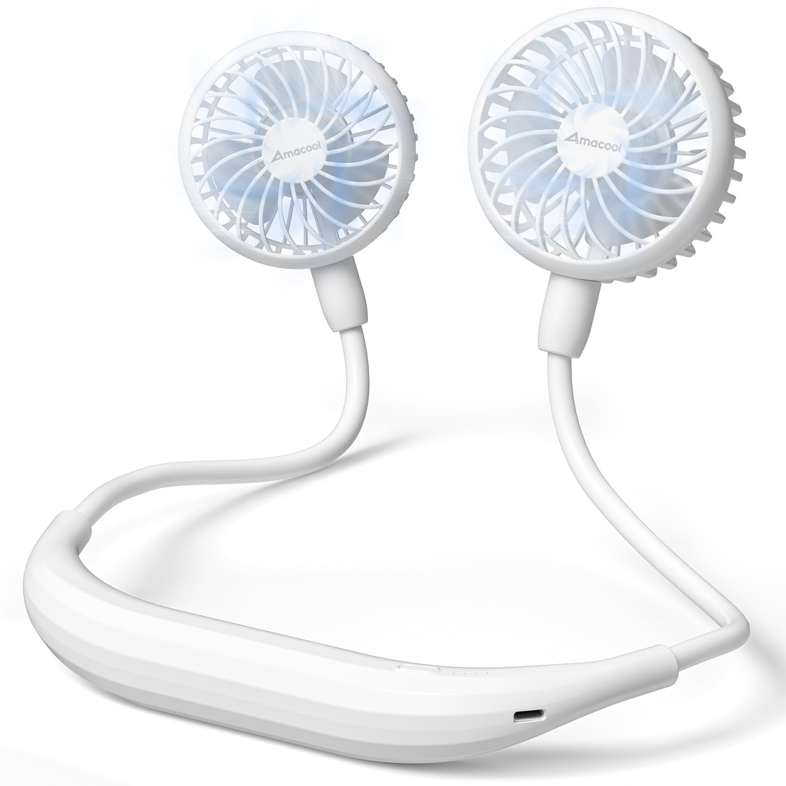 AMACOOL 2600mAh Portable Neck Fan, Wearable Hands-Free Battery Operated with Ultra Quite & Strong Wind, 360° Adjustable Personal Fan Gifts for Hot Flashes Home Cruise Travel Outdoor Sports-White