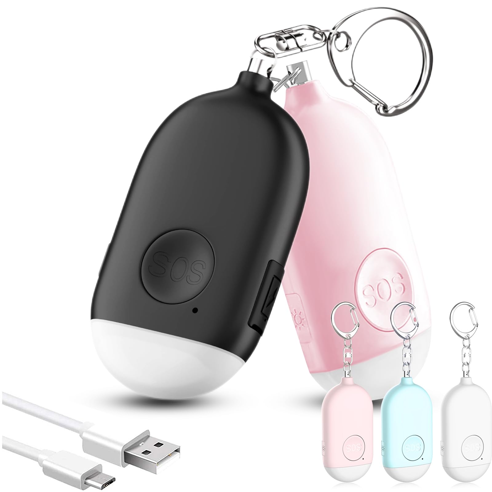 Hion Safe Personal Alarm for Women,2 Pack Rechargeable 130dB Police Approved Rape Rope Alarm with LED Flashlight Self Defense Keychain,Panic Attack Safety Alarm for Girl Kid Elderly(Pink & Black)