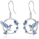 Blue Jay Bird Earrings 925 Sterling Silver Dangle Drop Bird Earrings Gifts Lovers Women Birthday Christmas Jewelry Gift