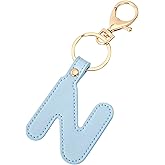 Junyuerly Initial letter Keychains for Women,Pink Blue White Coffee Leather Key Chain Cute Bag Charms Car Key Accessories
